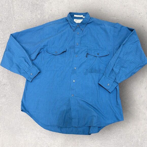 Vintage 80s LEVI'S Silver Label Big E Shirt Mens Large Western Cowboy Rodeo Blue - Picture 1 of 8